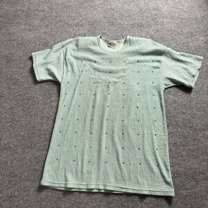 Moda International Studded Tee Mint Green Crinkle Knit Top w/shoulder pads Sz XL
